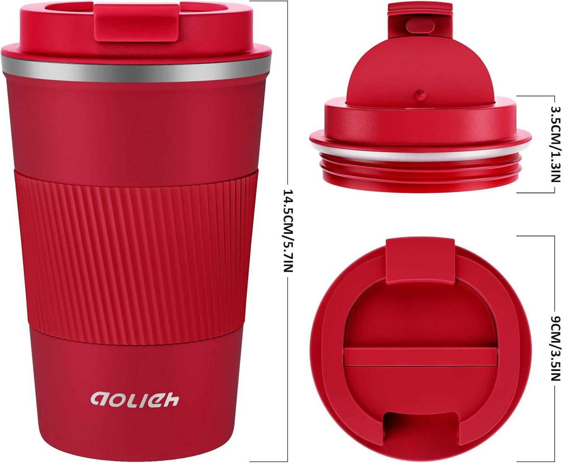 Aolieh Thermobecher Edelstahl Kaffeebecher Isolierbecher 380ml Rot