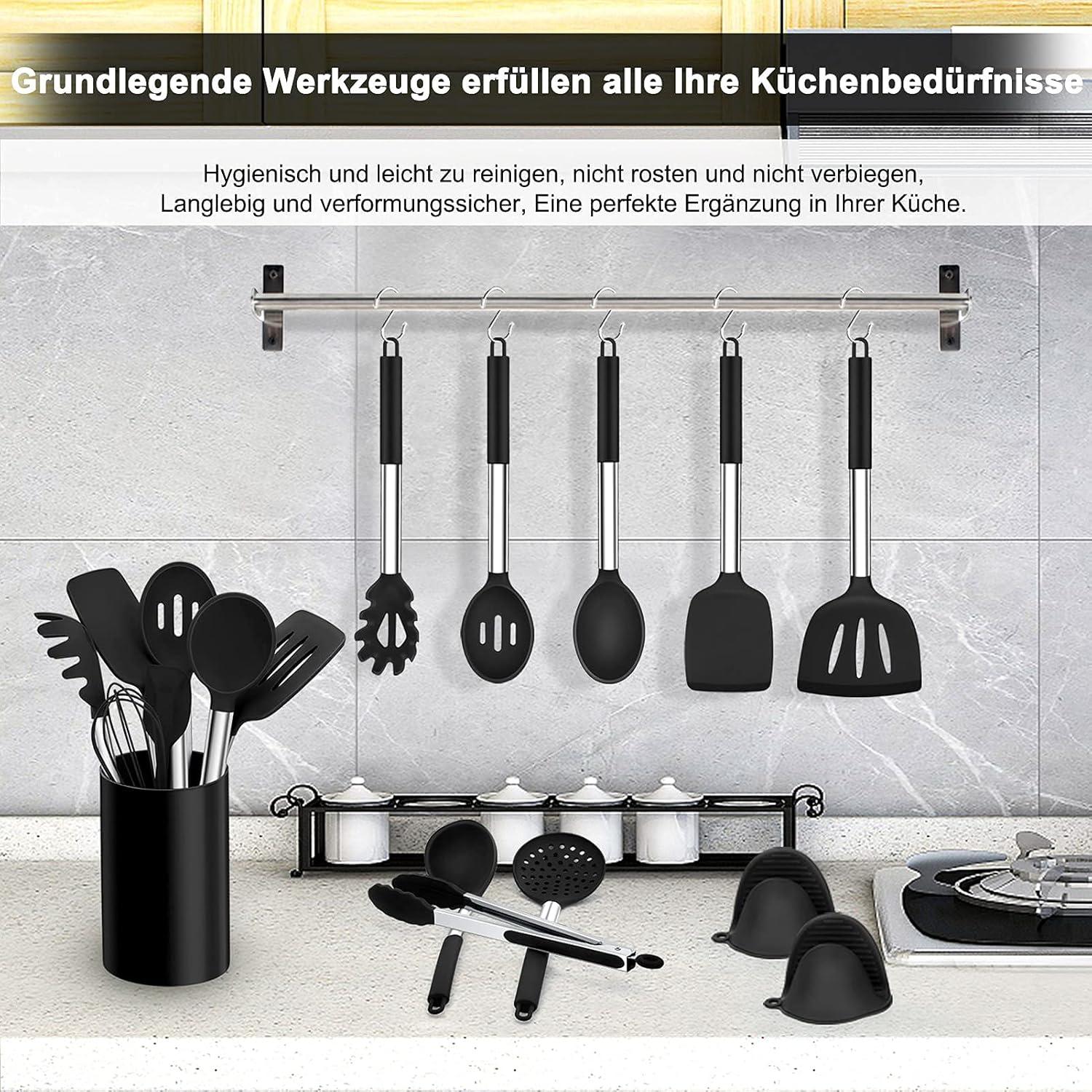 Küchenhelfer Set 17-teilig Silikon Kochutensilien Antihaft Schwarz
