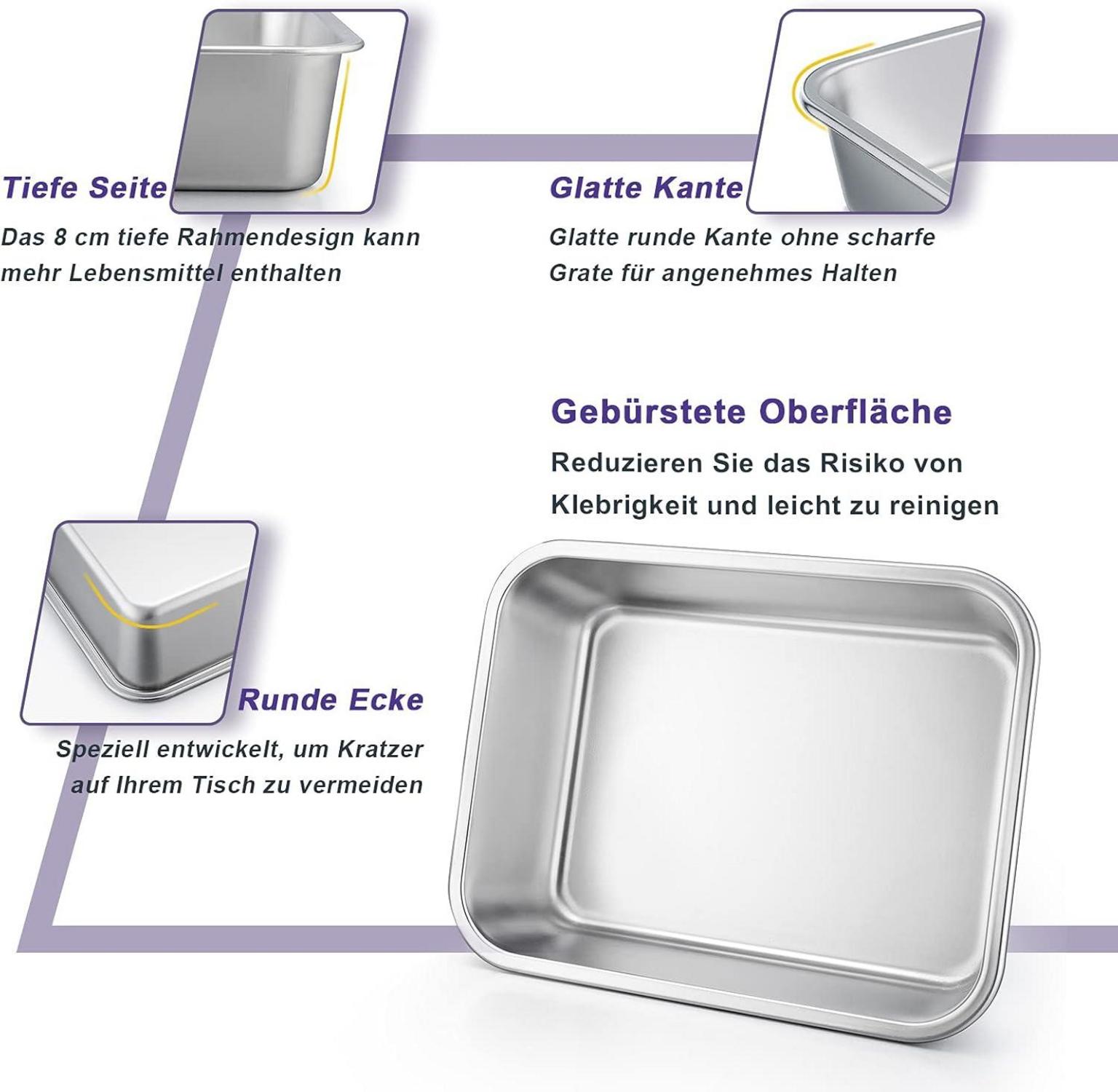 Edelstahl Auflaufform Set für Lasagne Brownie Kuchen 27x21x8 cm