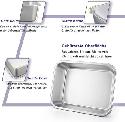 Edelstahl Auflaufform Set für Lasagne Brownie Kuchen 27x21x8 cm