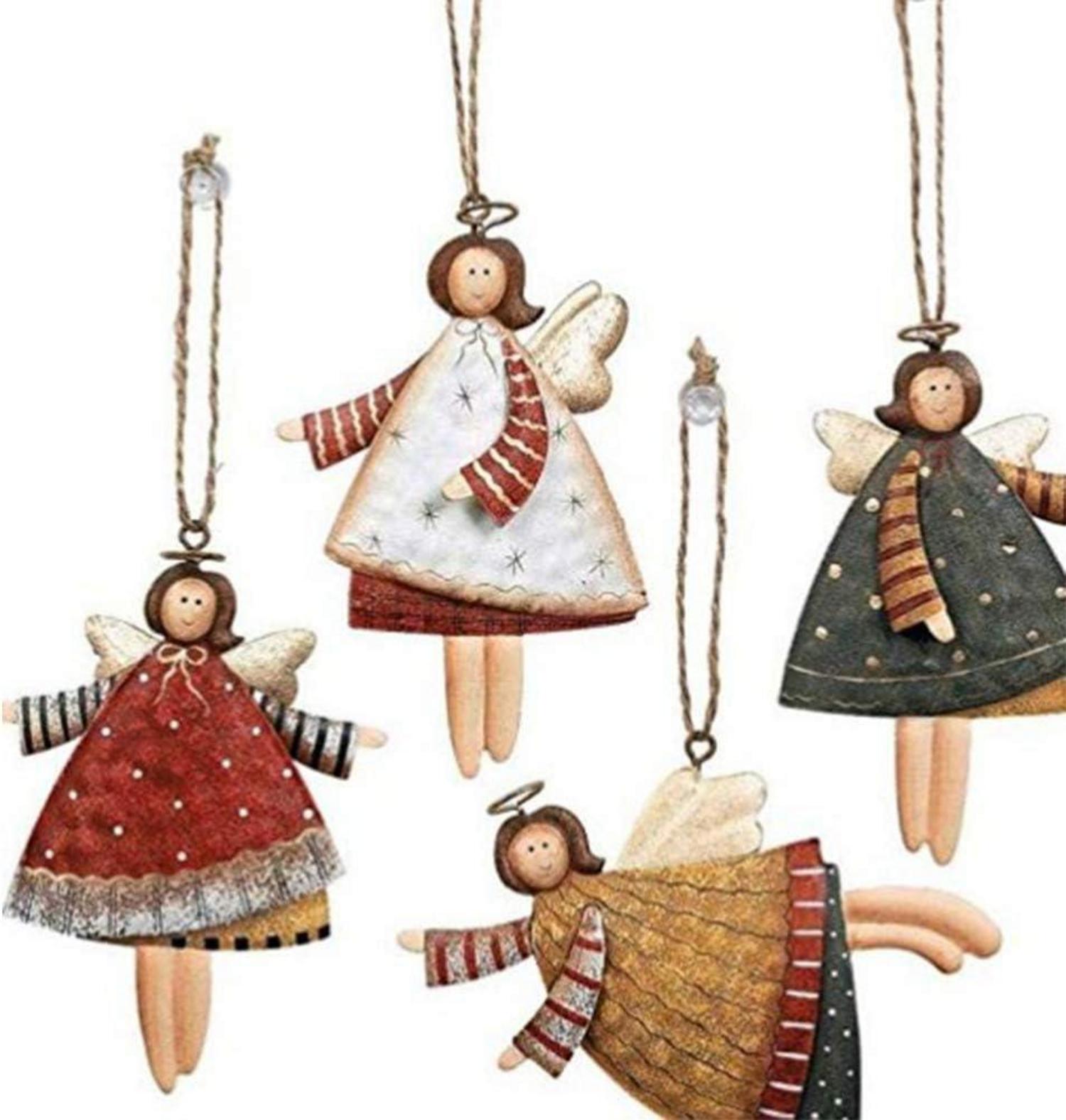 Weihnachtsanhänger Metall Engel Schneeflockenmuster 10x10x10cm 4er