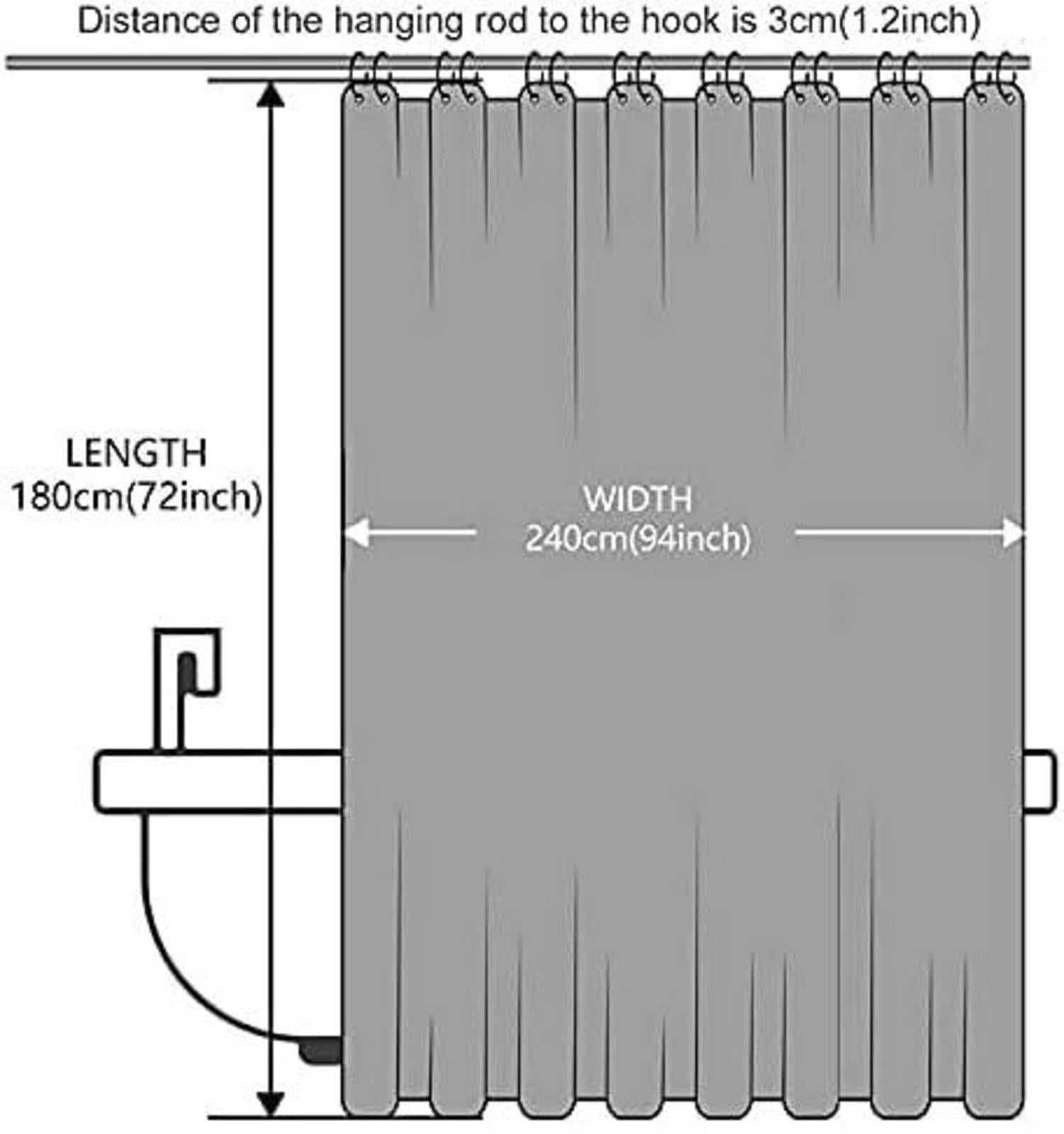 Duschvorhang Überlänge Antibakteriell wasserdicht 240x180cm Grau 16 Haken