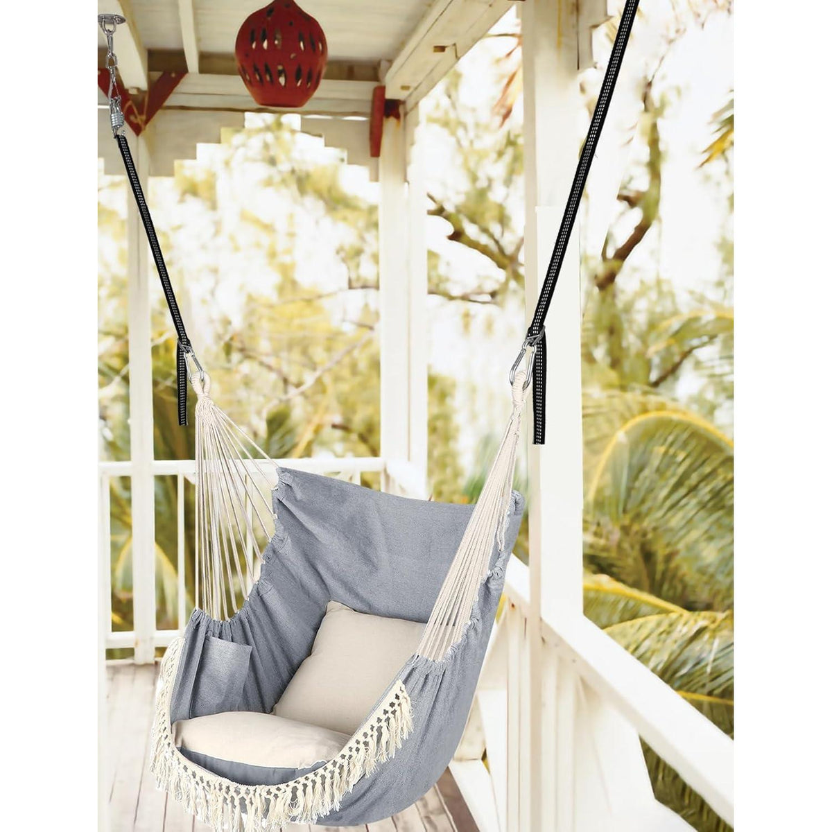 Hängesessel mit Kissen – Boho Schaukelstuhl für Drinnen & Draußen
