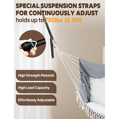 Hängesessel mit Kissen – Boho Schaukelstuhl für Drinnen & Draußen
