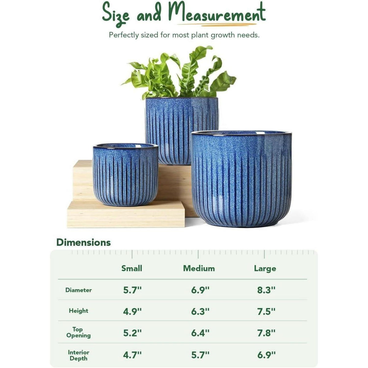 Keramik Übertöpfe 3er Set Ozeanblau, 21+17+14 cm