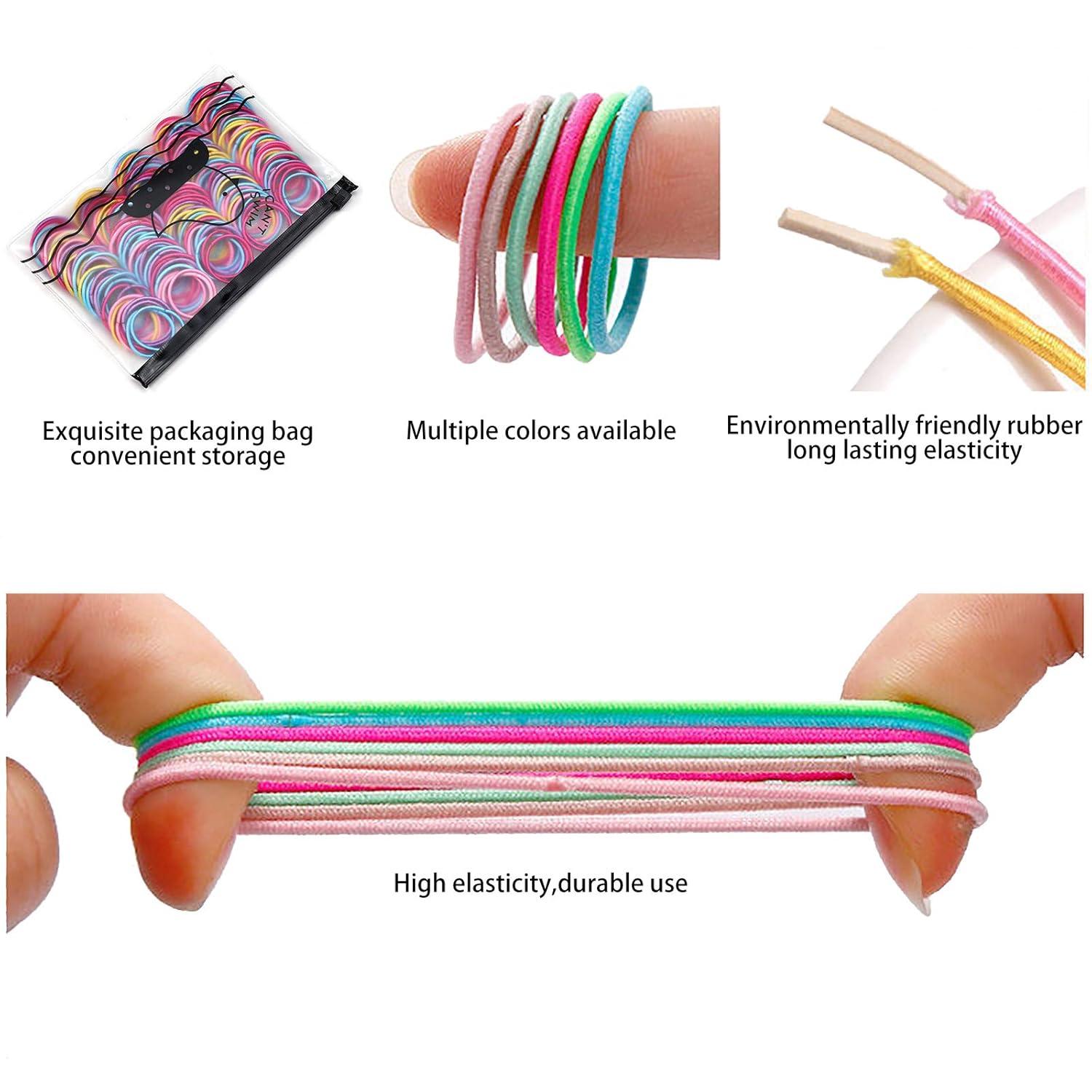 200 Stück Bunte Elastische Haargummis Multicolor 2mm Haarbänder Kinder