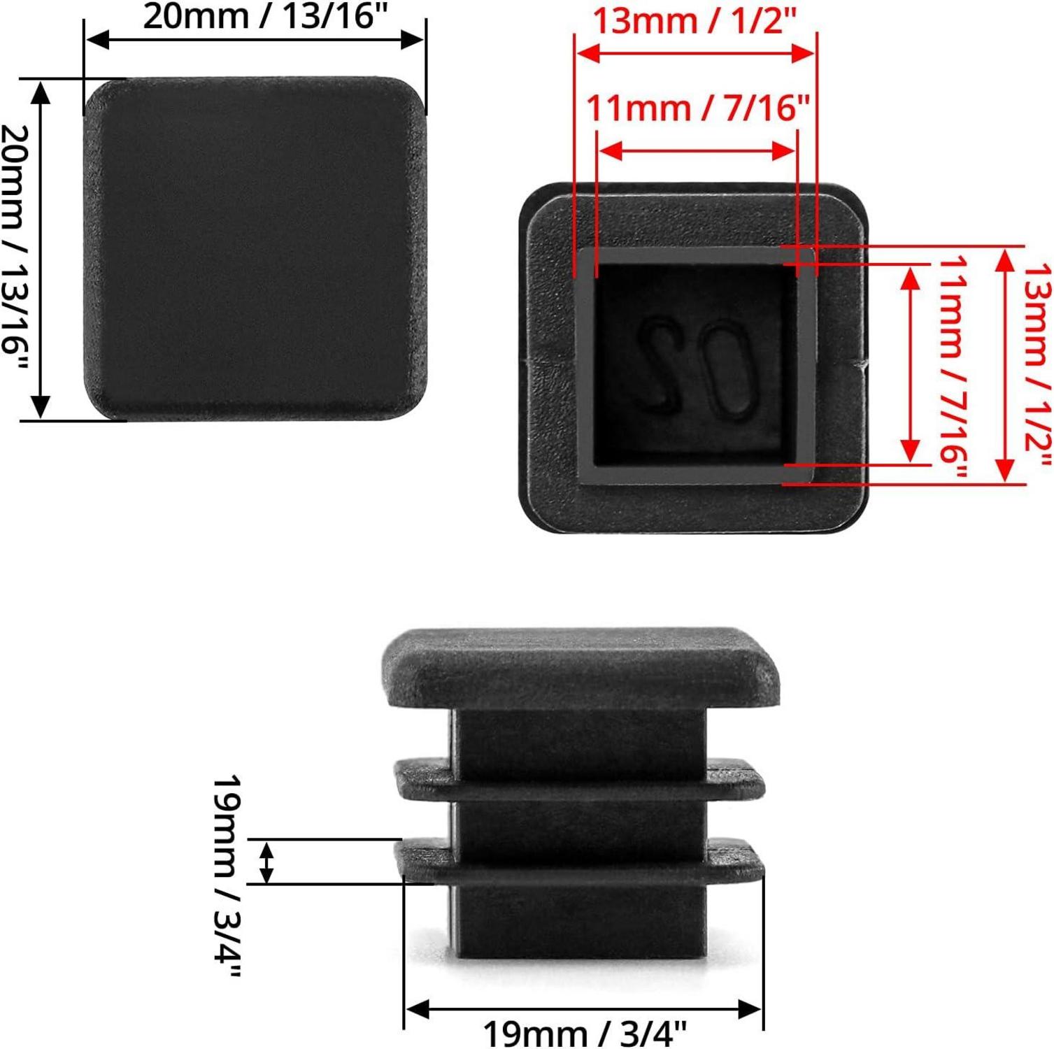 Quadratstopfen Schwarz 20x20 mm 20 Stück Möbelschutz rutschfest