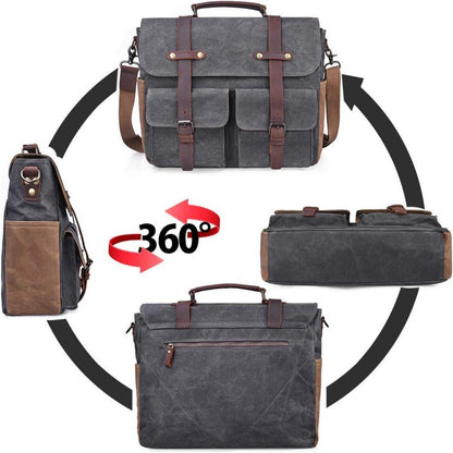 Aktentasche Herren Leder Canvas Umhängetasche 15,6 Zoll Laptop