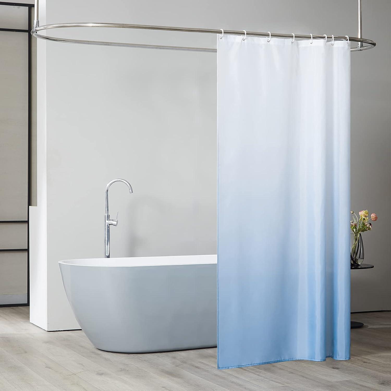 Moderne Duschvorhang Textil Anti-Schimmel Weiß Hellblau 120x200cm