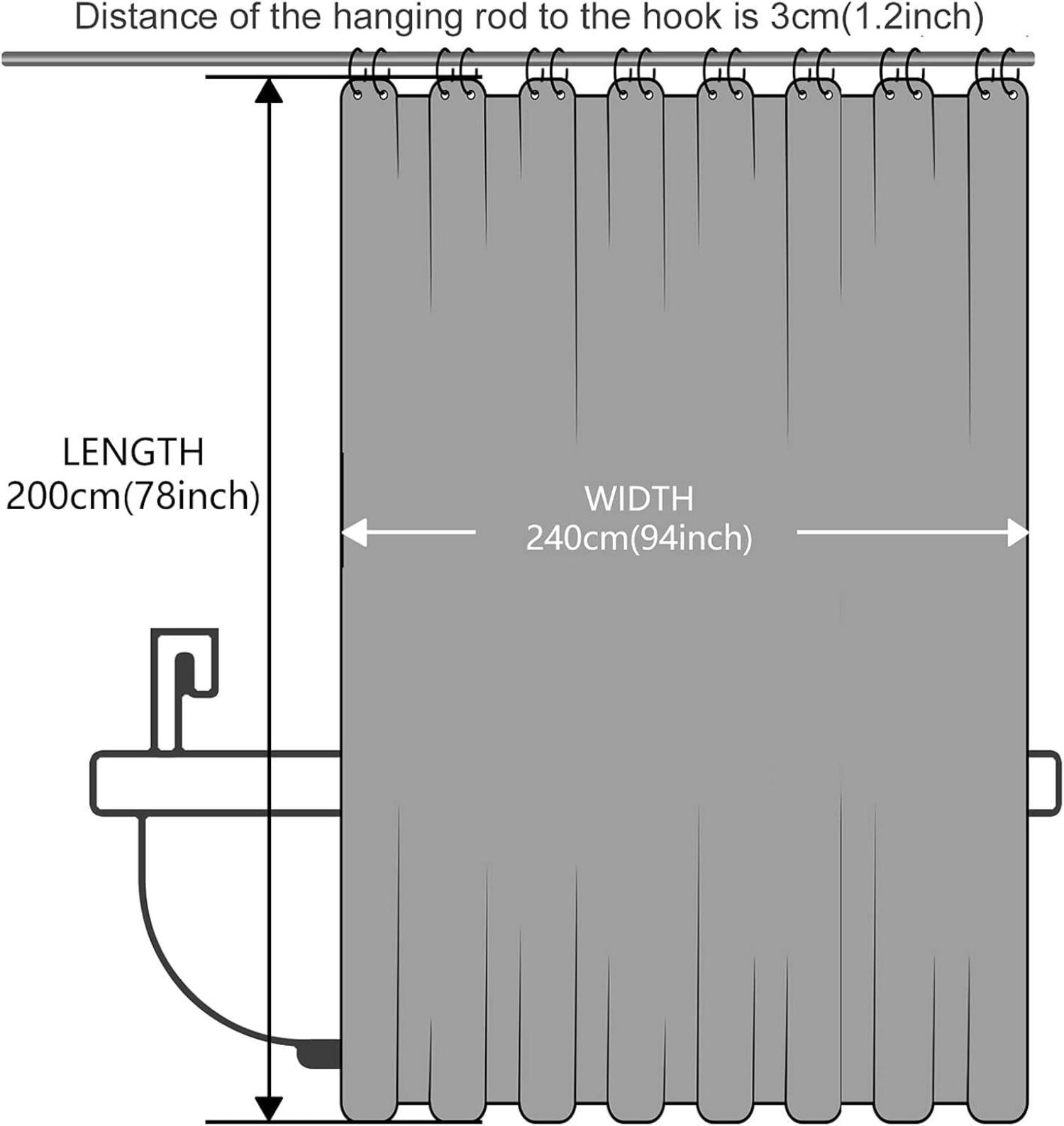 Duschvorhang Überlänge Wasserdicht Antibakteriell 240x200cm