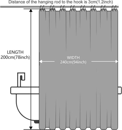 Duschvorhang Überlänge Wasserdicht Antibakteriell 240x200cm