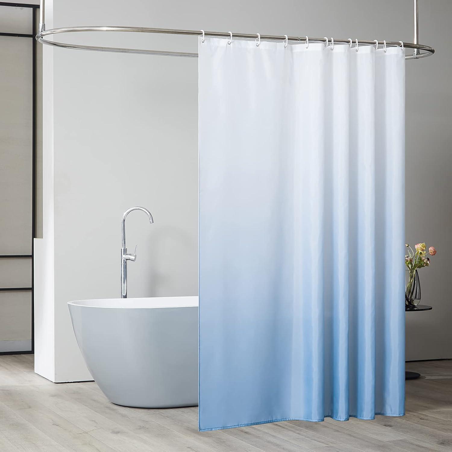 Duschvorhang 180x200 Anti-Schimmel Wasserdicht Stoff Weiß Blau