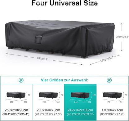 Abdeckung Gartenmöbel Winterfest 242x162x100cm 600D Wasserdicht UV-Schutz