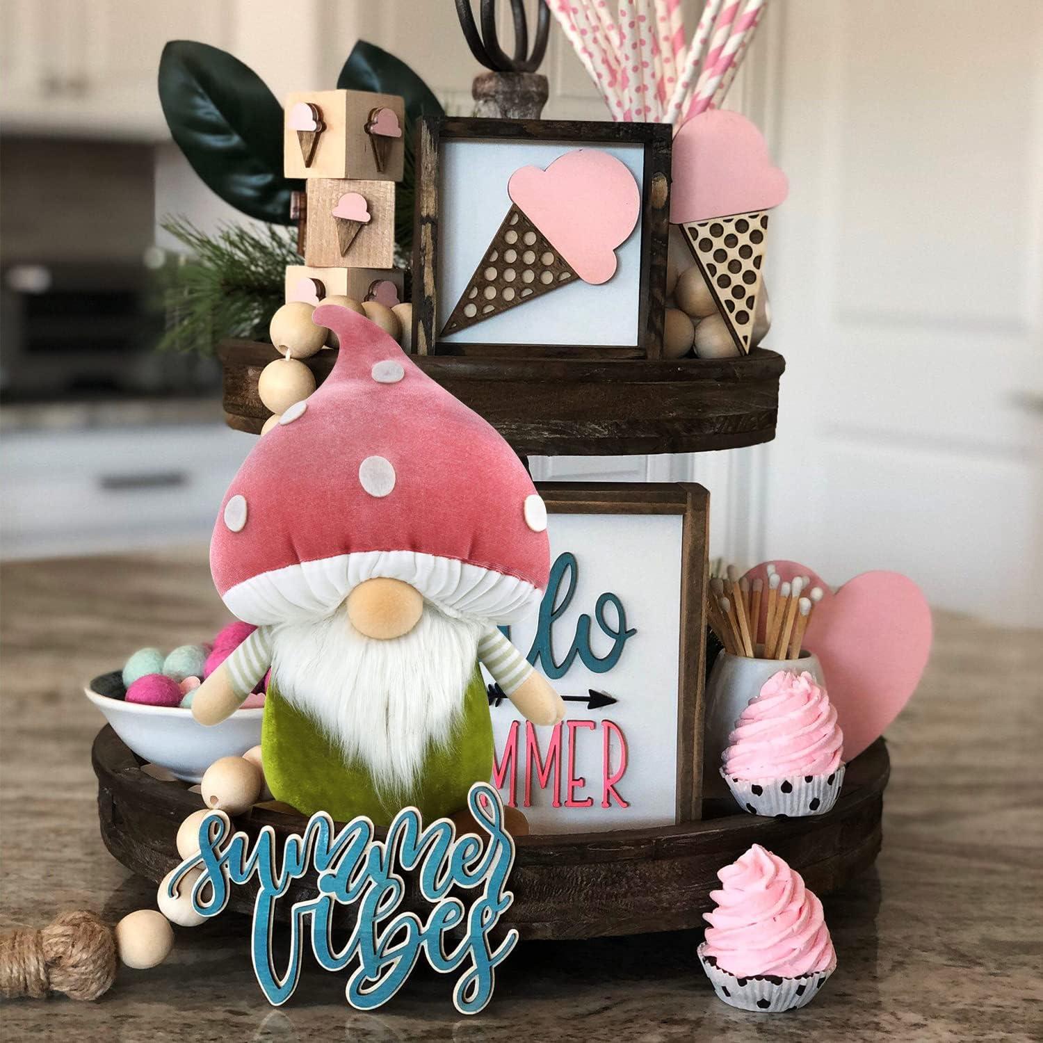 Gehydy Pilze Wichtel Weihnachtsfiguren Deko - 33cm Pink