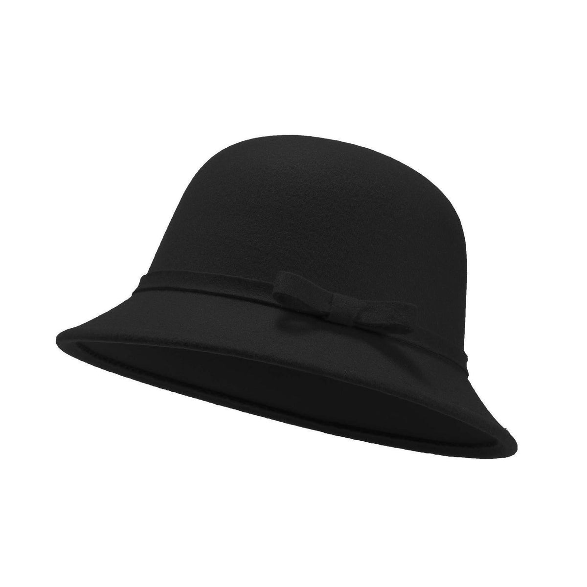 Damen Filz Eimerhut mit Schleife – Schwarz, verstellbar 56-58cm