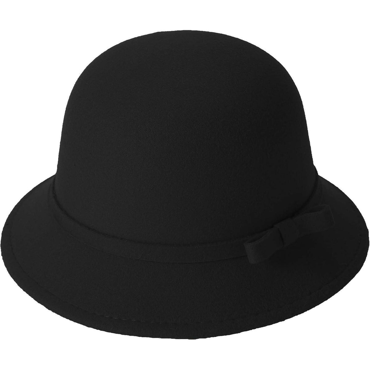 Damen Filz Eimerhut mit Schleife – Schwarz, verstellbar 56-58cm