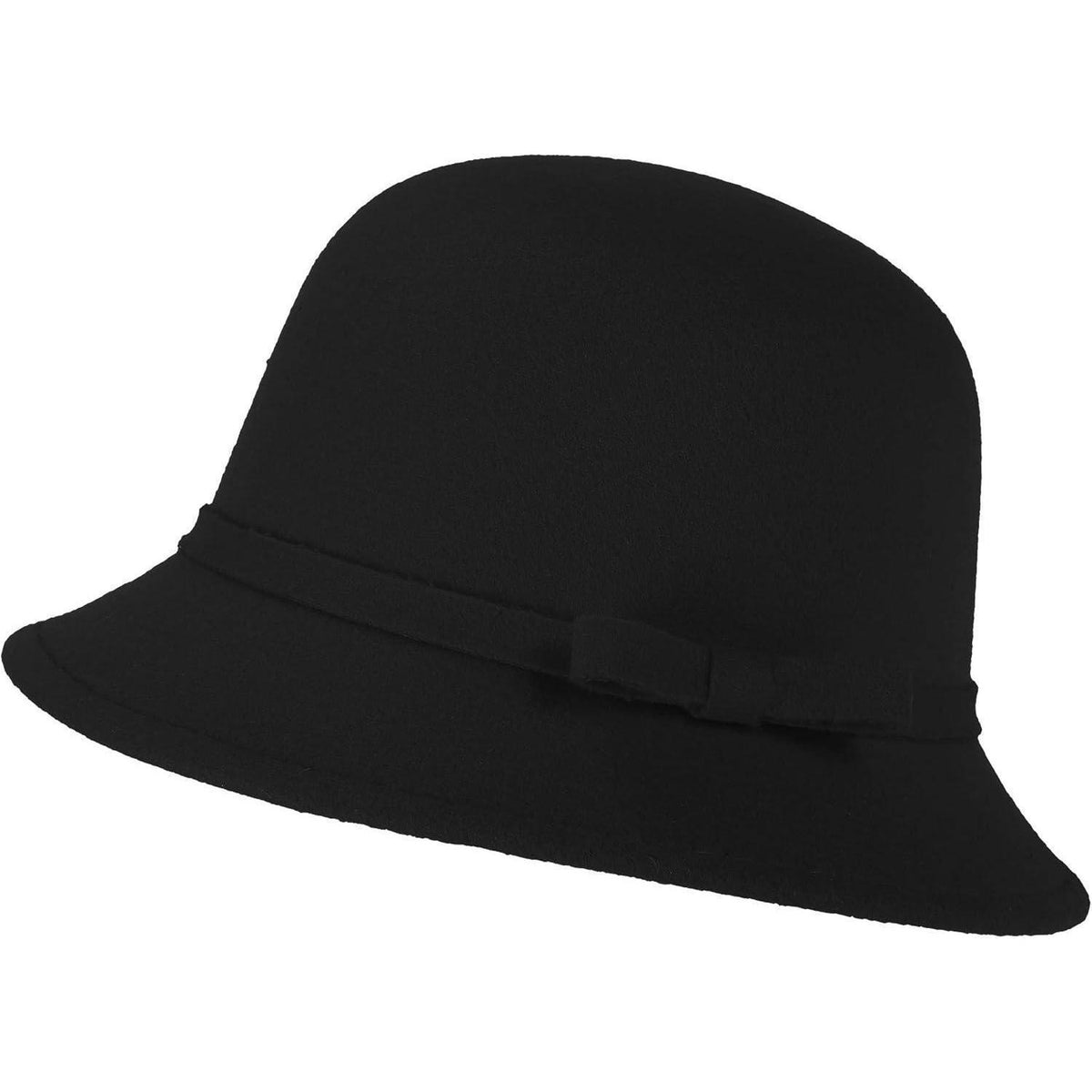 Damen Filz Eimerhut mit Schleife – Schwarz, verstellbar 56-58cm