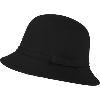 Damen Filz Eimerhut mit Schleife – Schwarz, verstellbar 56-58cm