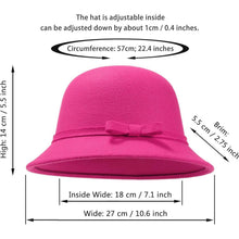 Damen Filz Eimerhut Rosa mit Schleife, verstellbar 56-58cm