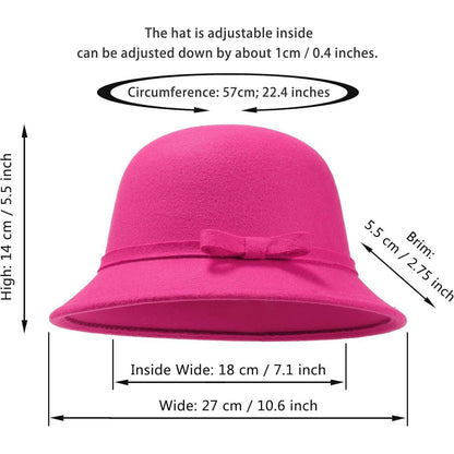 Damen Filz Eimerhut Rosa mit Schleife, verstellbar 56-58cm