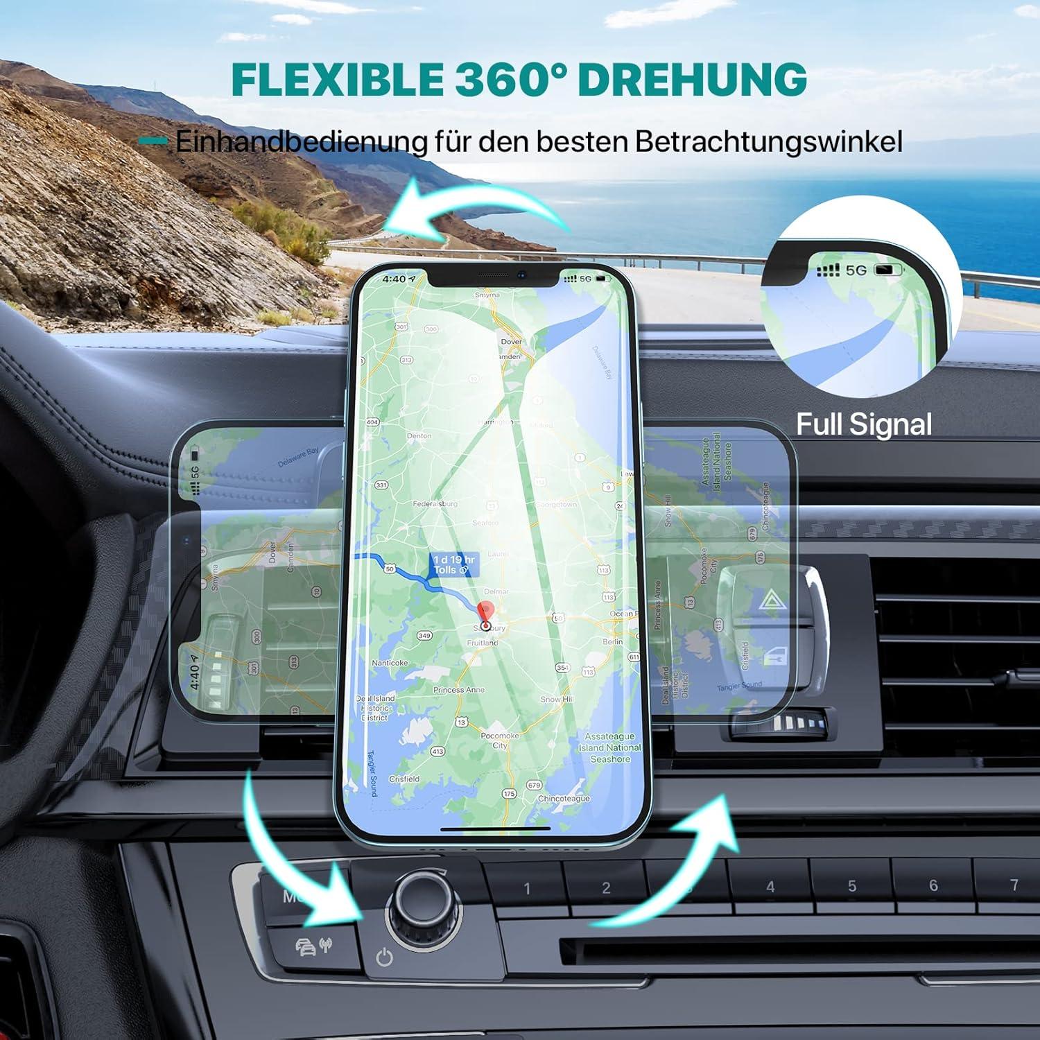 Handyhalterung mit 6 starken Magneten & Metallplatte 360° für Auto