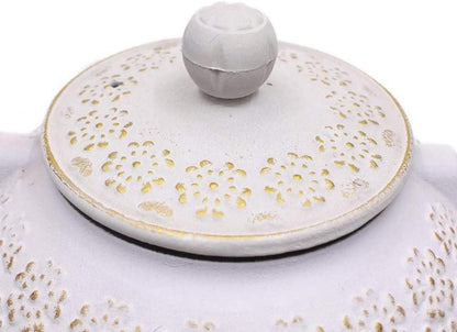 Gusseisen Teekanne Tetsubin Teesieb 800ml Weiß Kirschblütenmuster