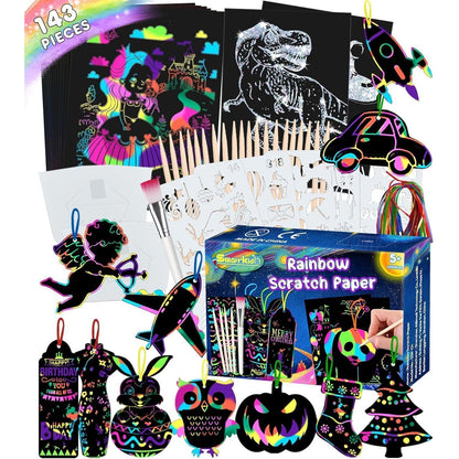 Kratzbilder für Kinder, Bastelset Regenbogen Kratzpapier