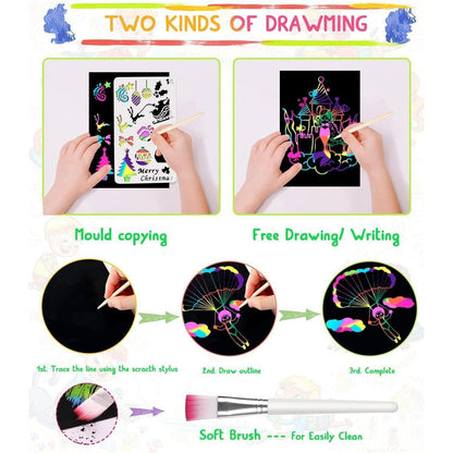 Kratzbilder für Kinder, Bastelset Regenbogen Kratzpapier