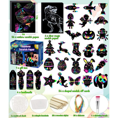 Kratzbilder für Kinder, Bastelset Regenbogen Kratzpapier