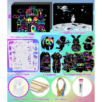 Kratzbilder für Kinder, Bastelset Regenbogen Kratzpapier