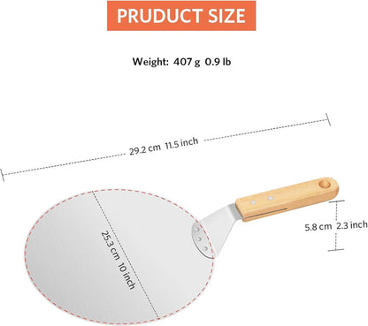 Pizzaschieber Edelstahl Pizzaschaufel mit Holzgriff 10 Zoll - Hochwertiges Metall-Tablett für hausgemachte Pizzen, Kuchen, Brot