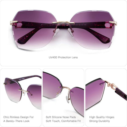 Randlose Damen Sonnenbrille mit UV400 Schutz, Lila