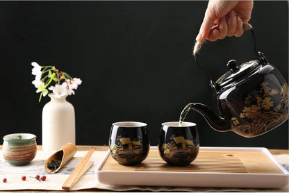 DUJUST Japanisches Teeservice, Schwarzes Porzellan Teeset
