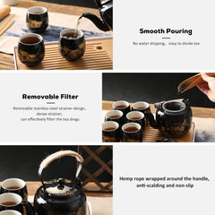 Japanisches Teeservice schwarzes Porzellan Teekanne Set