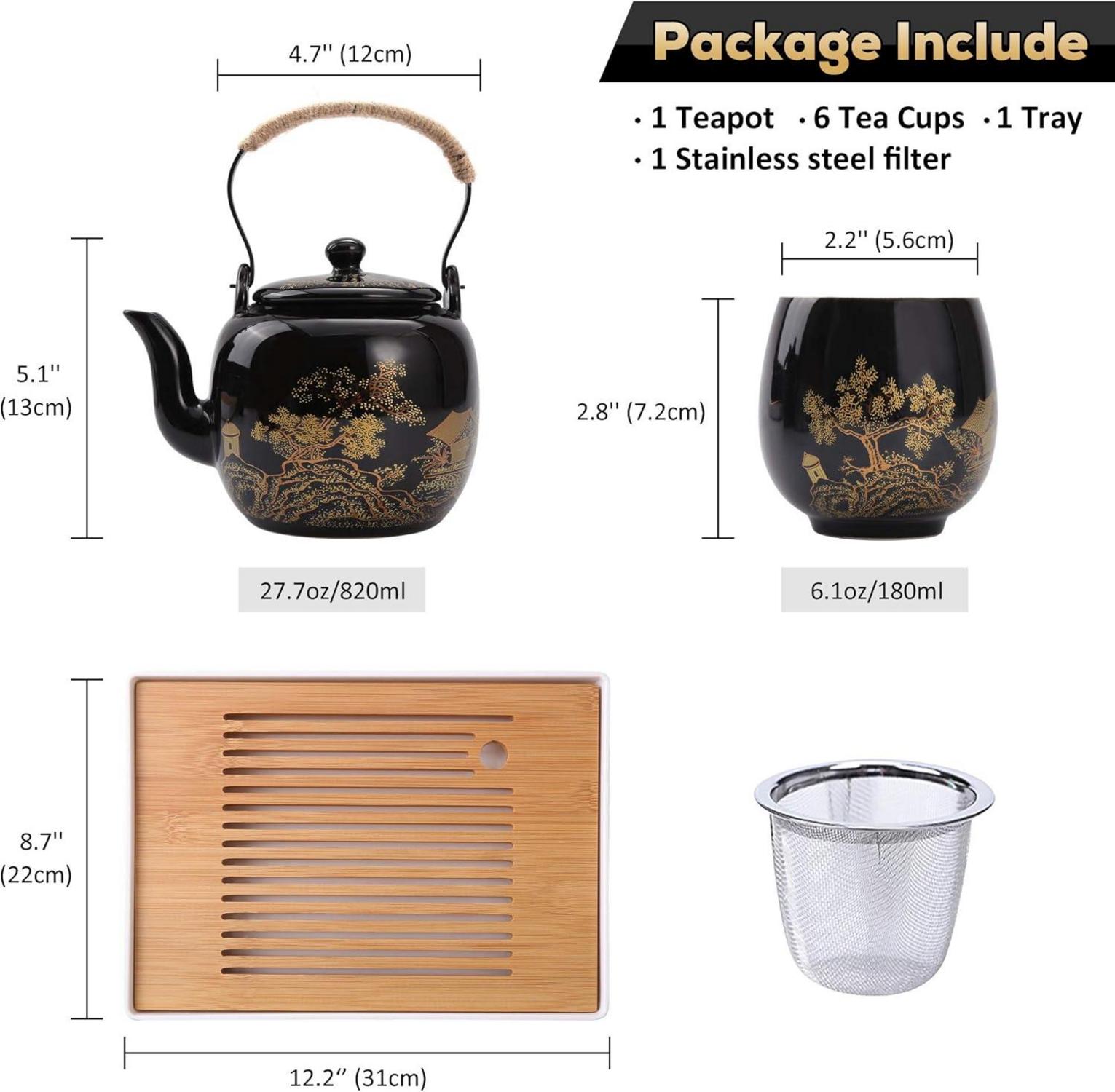 Japanisches Teeservice Schwarz Porzellan Chinesisches Teeset Kanne Tassen