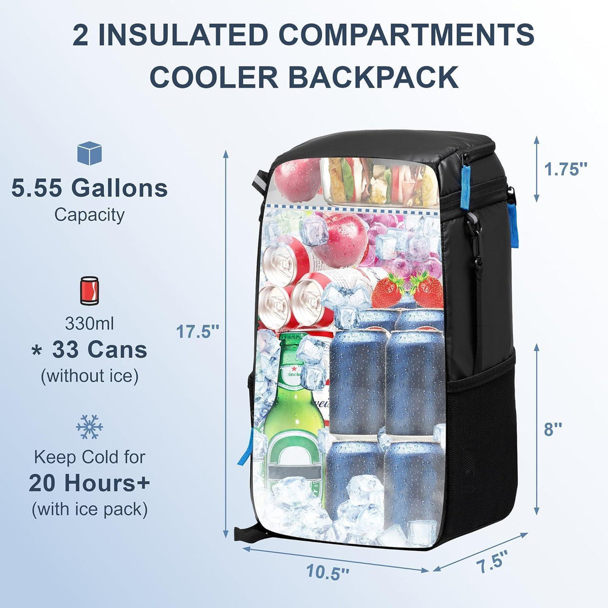 Isolierter Rucksack-Kühler 33 Dosen – Wasserdicht & Tragbar