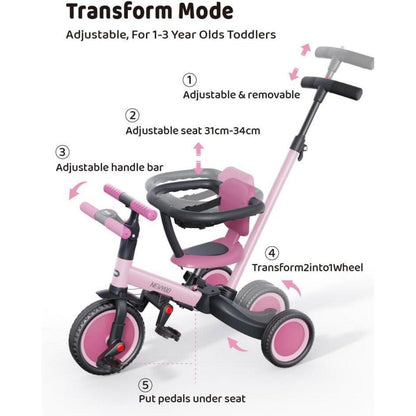 5-in-1 Laufrad & Dreirad für Kinder ab 1 Jahr, Rose Pink