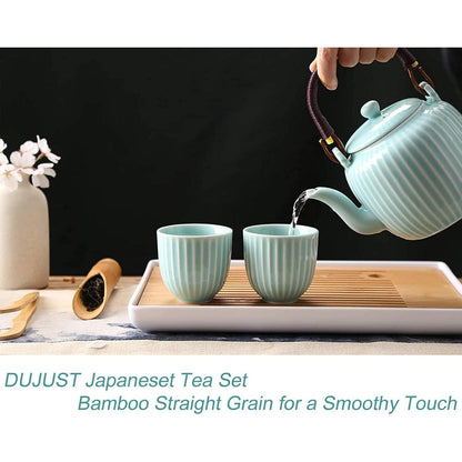 Japanisches Teeservice Set – Cyanblaues Porzellan mit Tablett