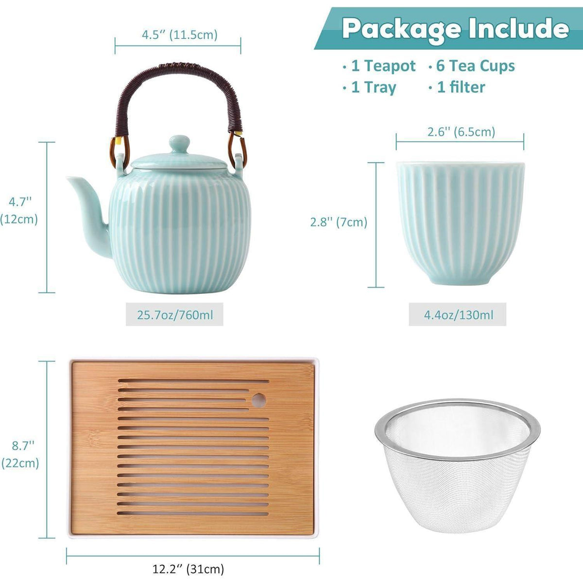 Japanisches Teeservice Set – Cyanblaues Porzellan mit Tablett