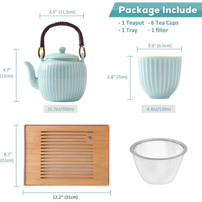Japanisches Teeservice Set – Cyanblaues Porzellan mit Tablett