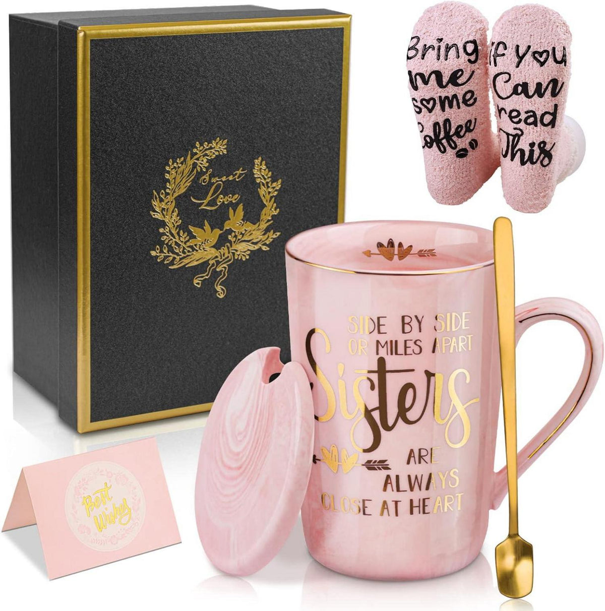 Personalisierte Schwester Geschenkset Gold Print Tasse Teetasse