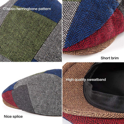 Herren Tweed Schirmmütze Fischgrät mit brauner Krempe S-M