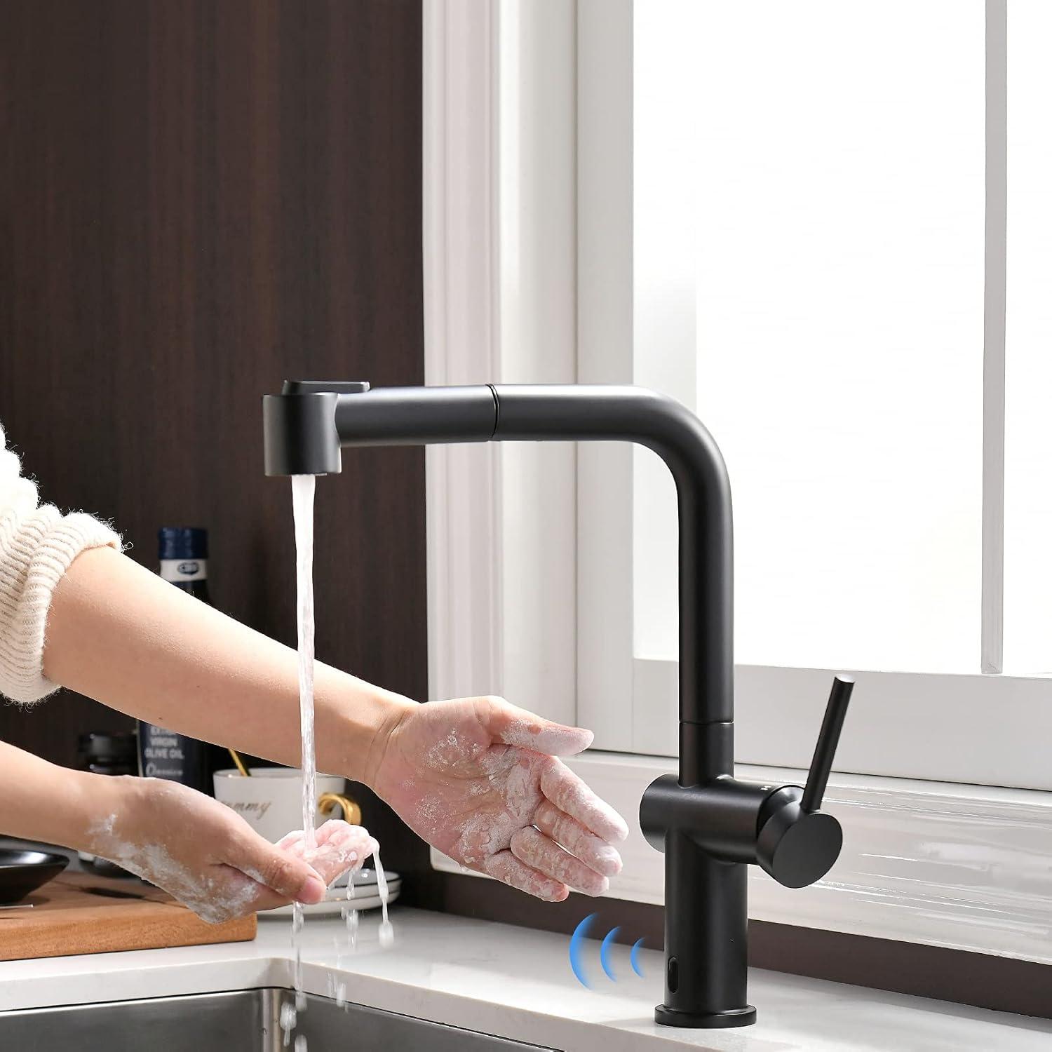 Infrarot Sensor Schwarz Wasserhahn mit Ausziehbarer Brause