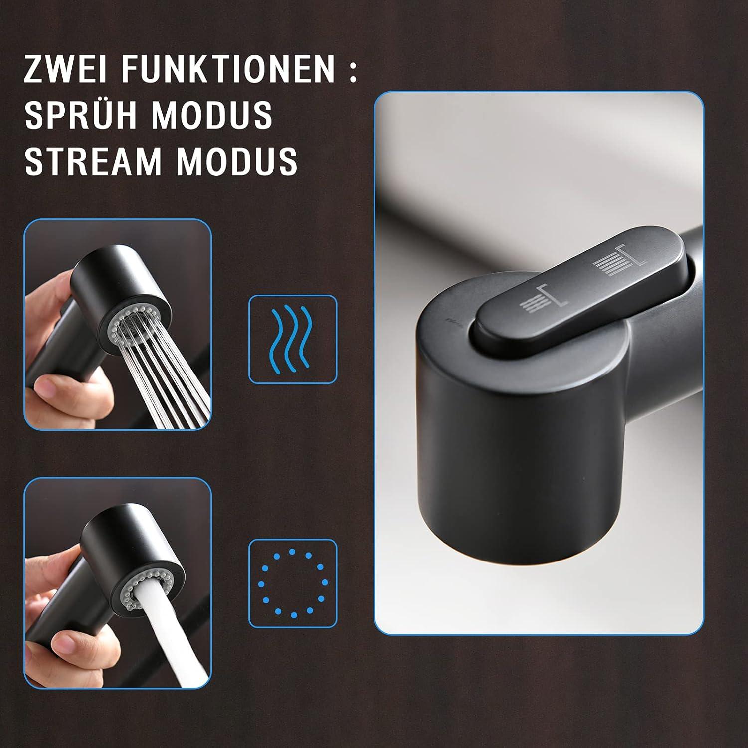 Infrarot Sensor Schwarz Wasserhahn mit Ausziehbarer Brause