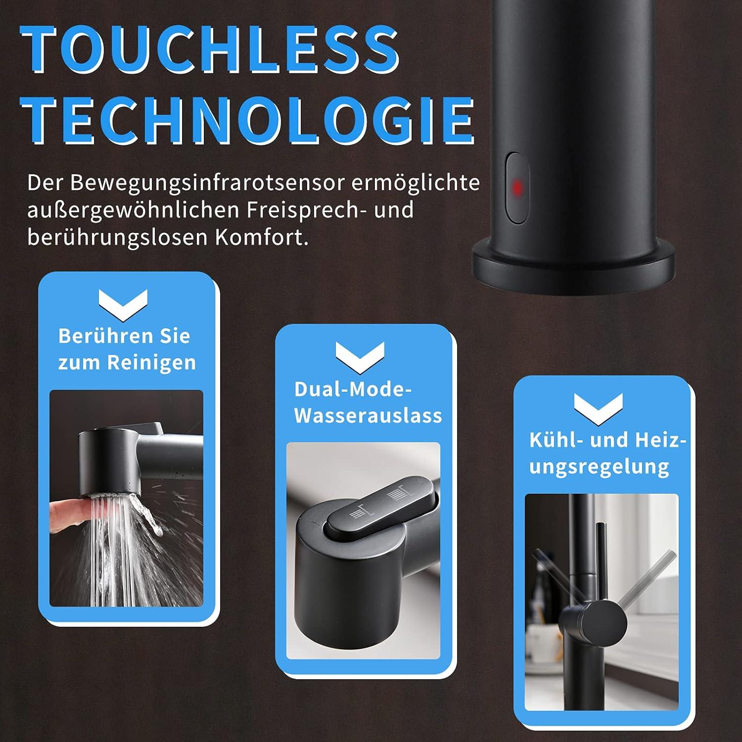 Infrarot Sensor Schwarz Küchenarmatur Ausziehbare Brause 360° Schwenkbar