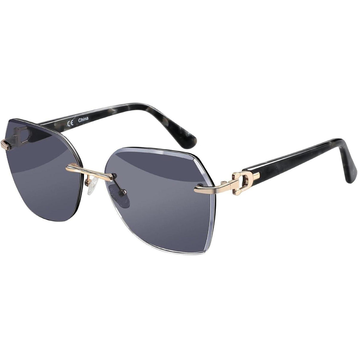 Randlose Damen Sonnenbrille mit UV400 Schutz, geometrisch, grau