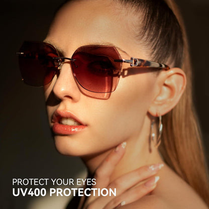 Randlose Damen Sonnenbrille mit UV400 Schutz, Braun