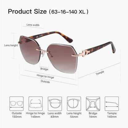 Randlose Damen Sonnenbrille mit UV400 Schutz, Braun