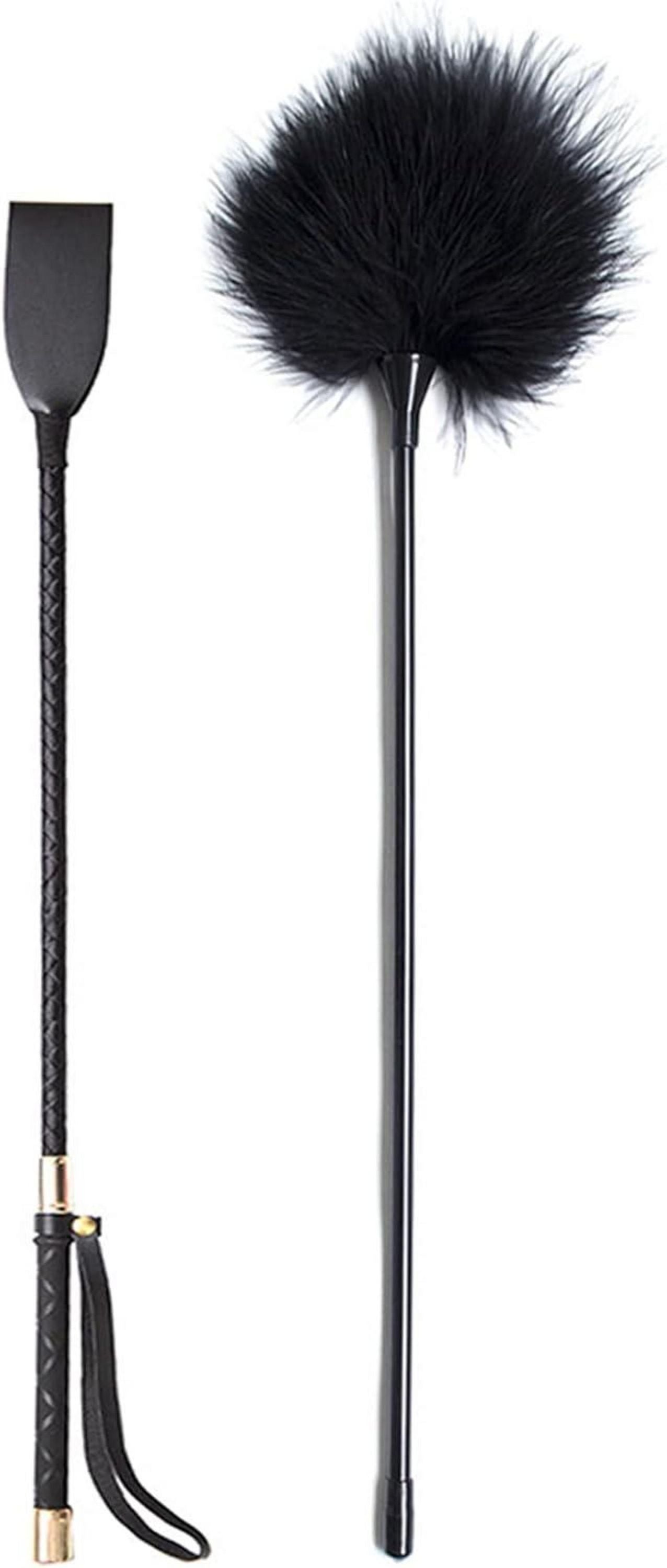 BDSMAGE Set: Reitpeitsche aus Leder & Federkitzler