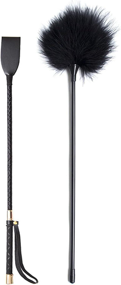 BDSMAGE Set: Reitpeitsche aus Leder & Federkitzler